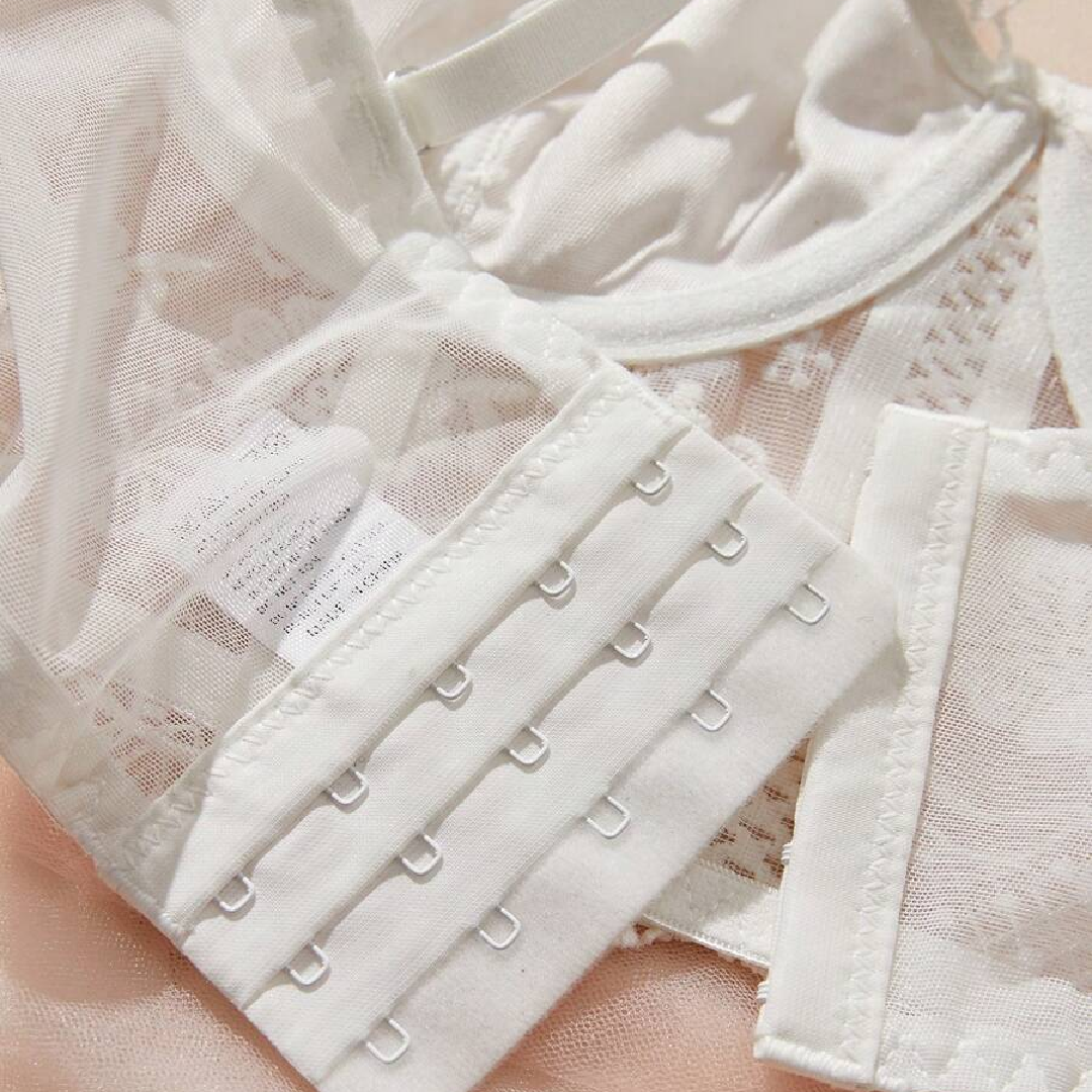White Romantic Long Style Lingerie Bra & Panty Set