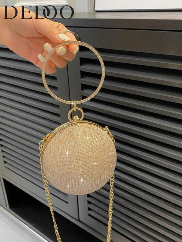 Lightweight Business Casual Rhinestone Decor Bucket Bag