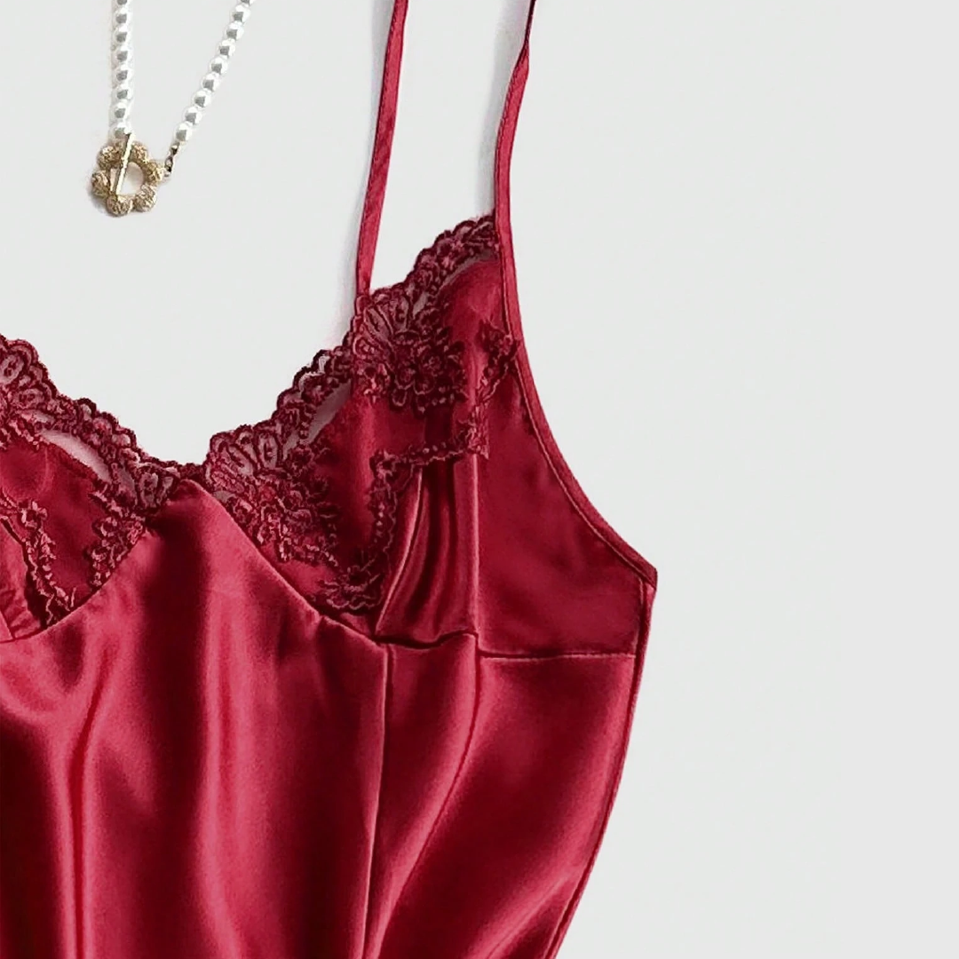 V-Neck Faux Silk Camisole Nightgown