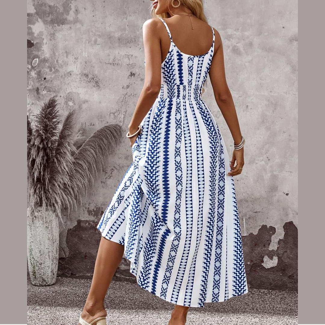 Geometric Print Waist Tie Casual Slip Dress