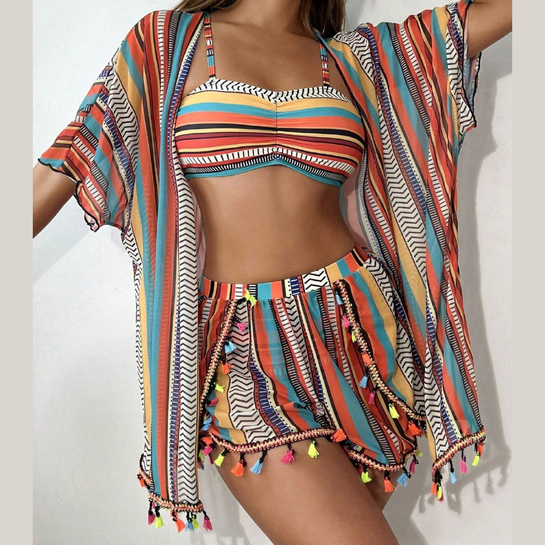 4pcs Geometric Patterned Swimwear set