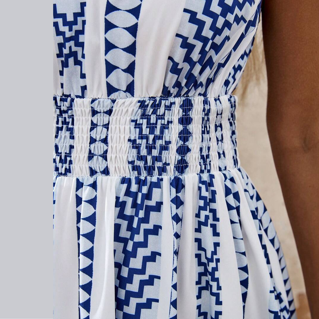 Geometric Print Waist Tie Casual Slip Dress