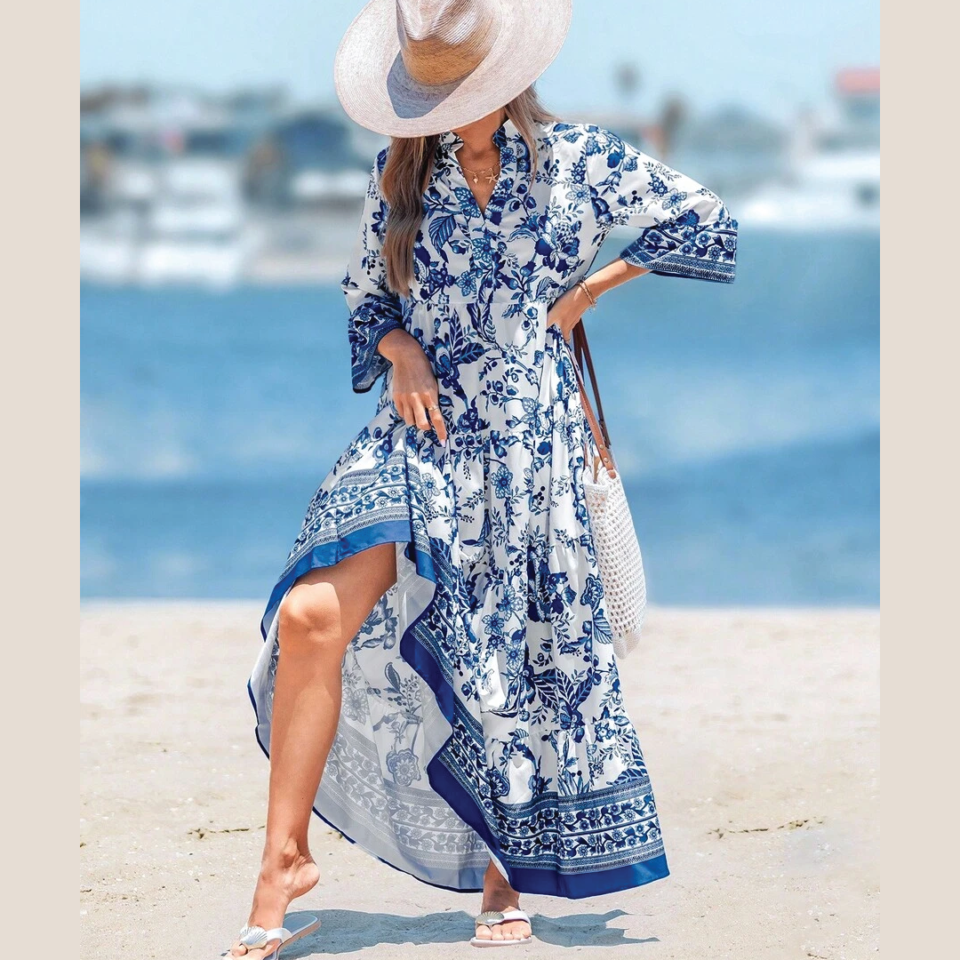 V-Neck Pleated Sleeve Dress