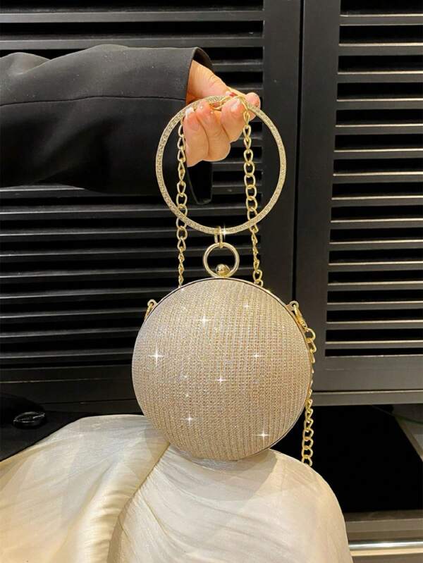 Lightweight Business Casual Rhinestone Decor Bucket Bag
