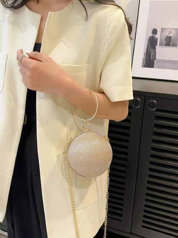 Lightweight Business Casual Rhinestone Decor Bucket Bag