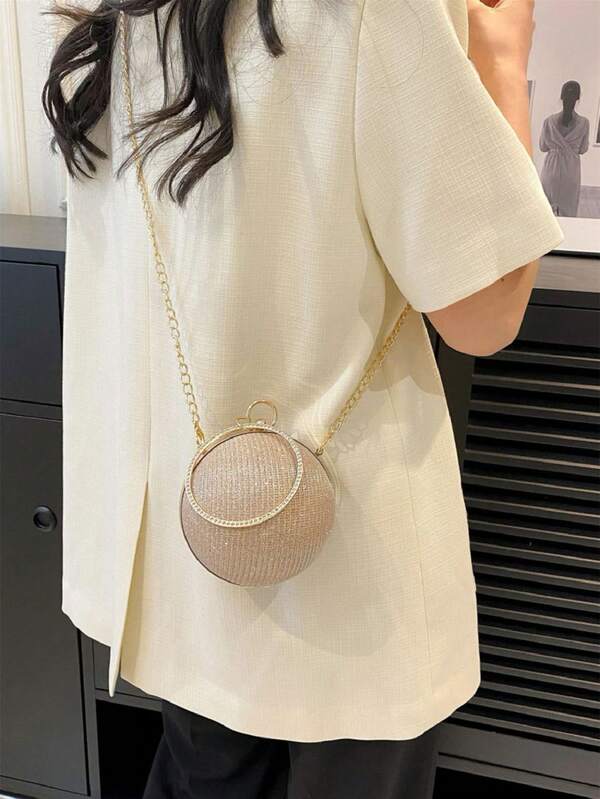 Lightweight Business Casual Rhinestone Decor Bucket Bag