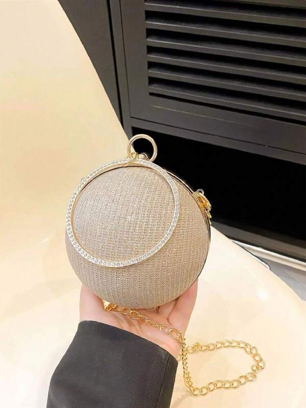 Lightweight Business Casual Rhinestone Decor Bucket Bag