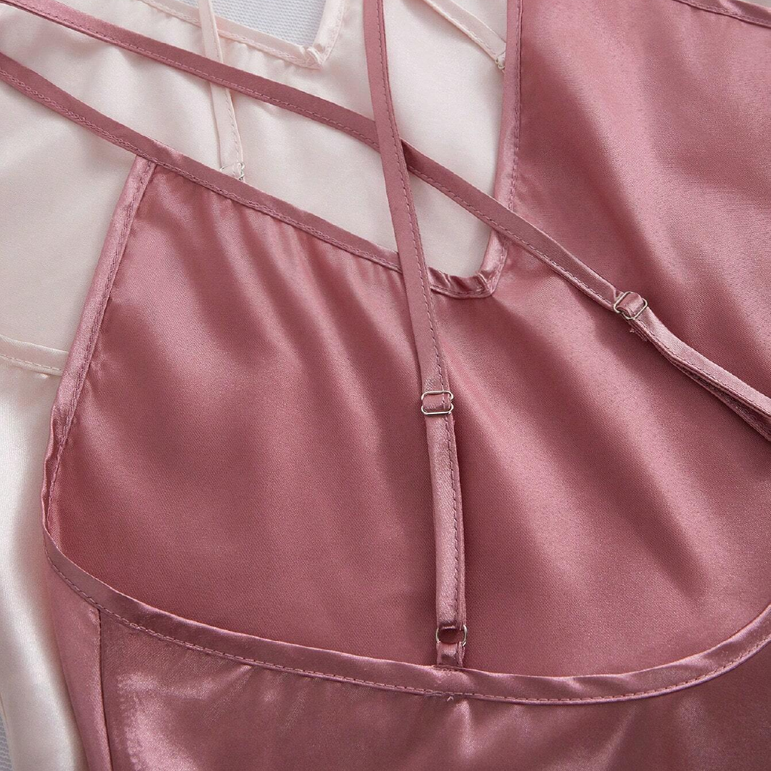 Solid Color Silk Camisole And Shorts Pajama Set