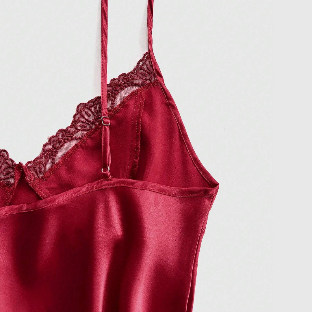 V-Neck Faux Silk Camisole Nightgown