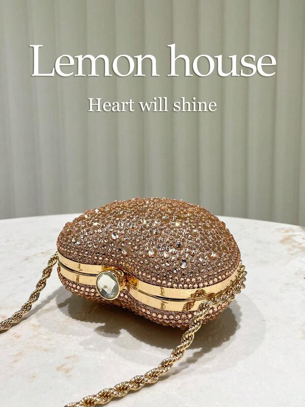 Rhinestone Heart Shaped Clutch Bag