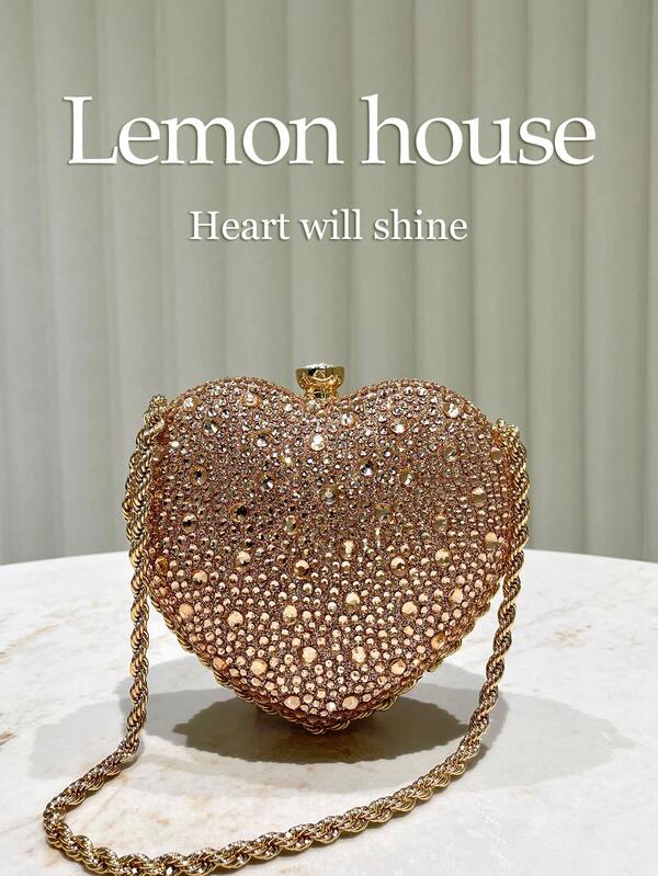 Rhinestone Heart Shaped Clutch Bag