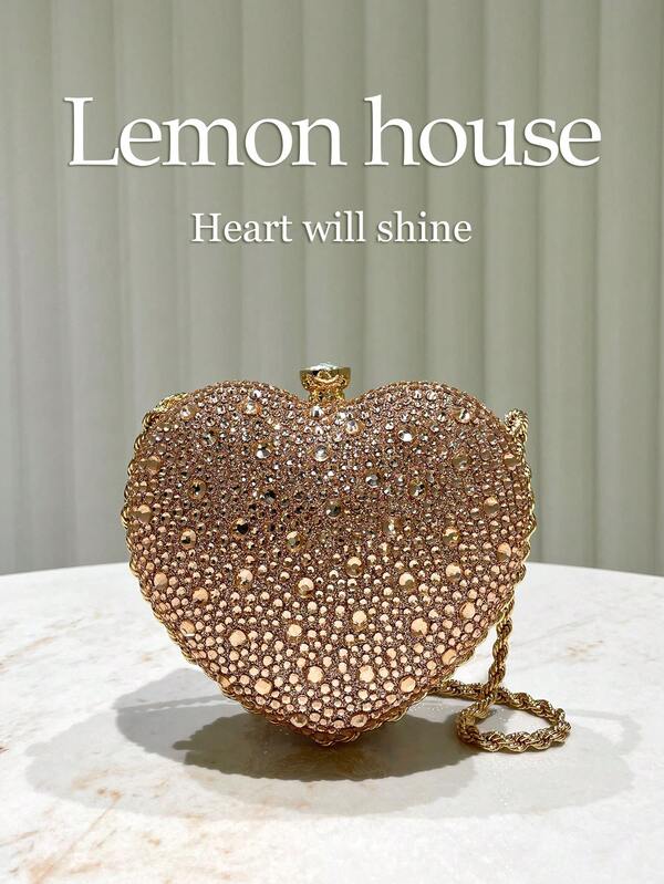 Rhinestone Heart Shaped Clutch Bag