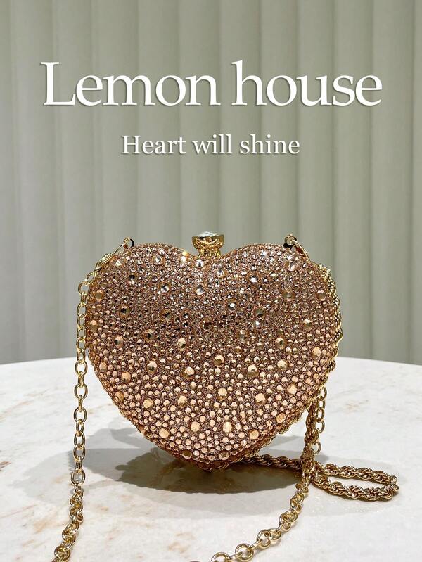 Rhinestone Heart Shaped Clutch Bag