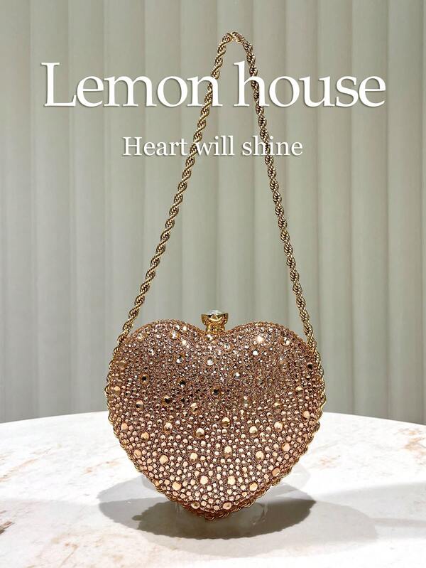 Rhinestone Heart Shaped Clutch Bag