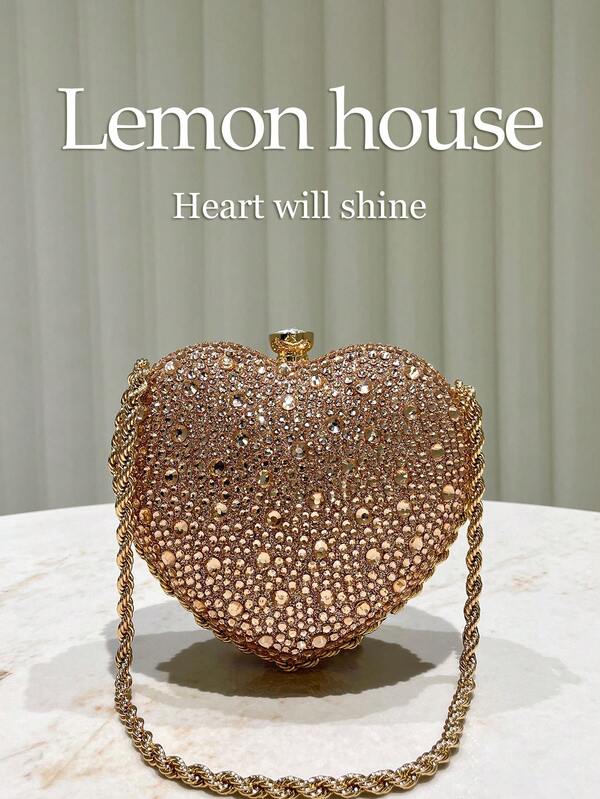 Rhinestone Heart Shaped Clutch Bag