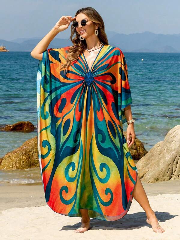 Plus Size Boho Kaftan Maxi Beach Cover Up Dress