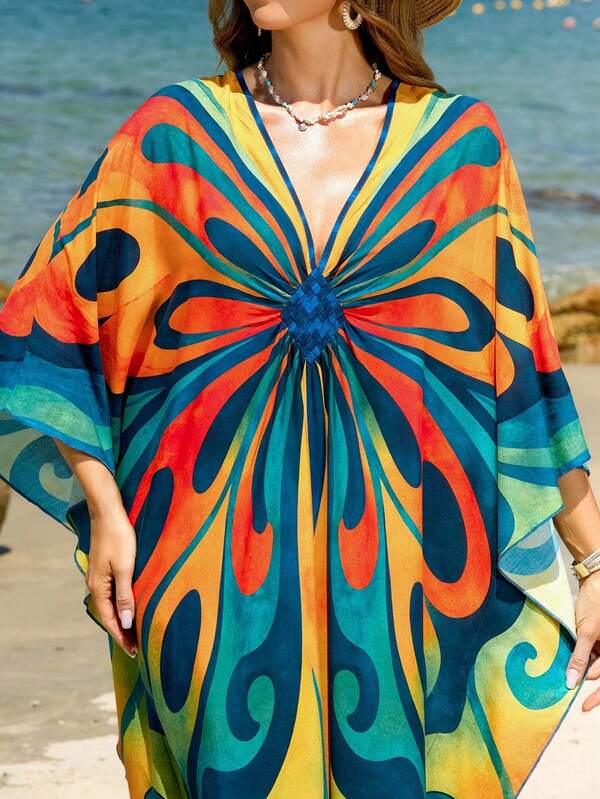 Plus Size Boho Kaftan Maxi Beach Cover Up Dress