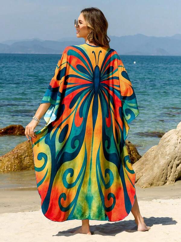 Plus Size Boho Kaftan Maxi Beach Cover Up Dress