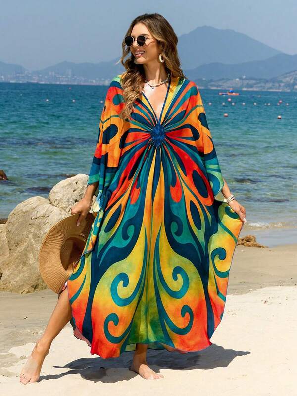 Plus Size Boho Kaftan Maxi Beach Cover Up Dress