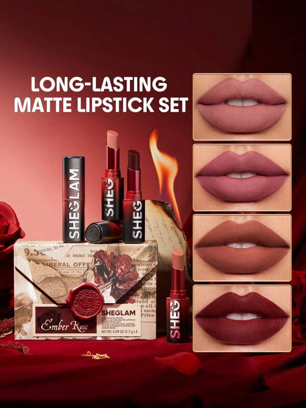 SHEGLAM Dynamatte Boom Long-Lasting Matte Lipstick (Ember Rose Set)