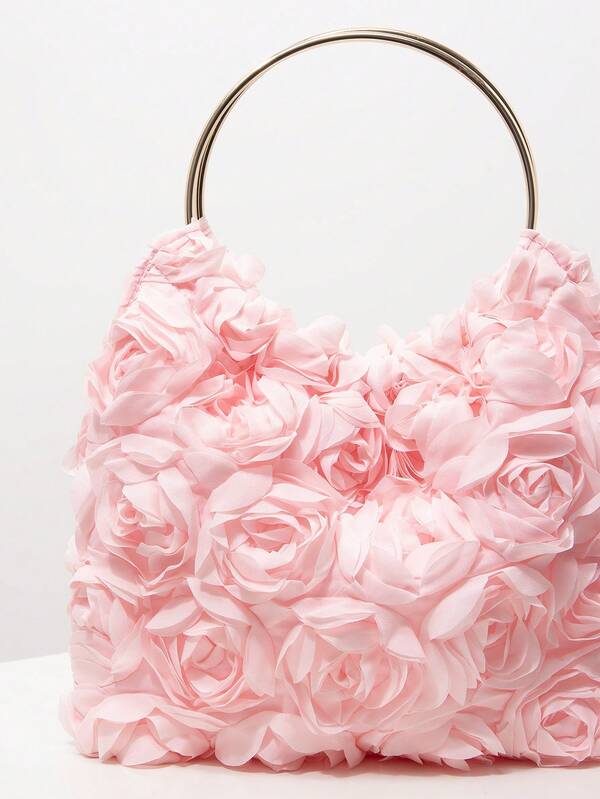 Elegant women's handbag with rose flower