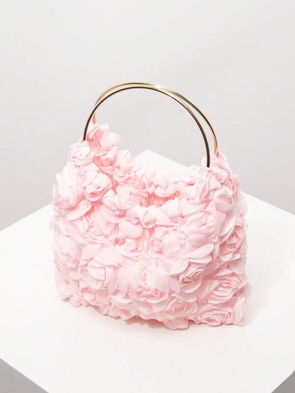 Elegant women's handbag with rose flower