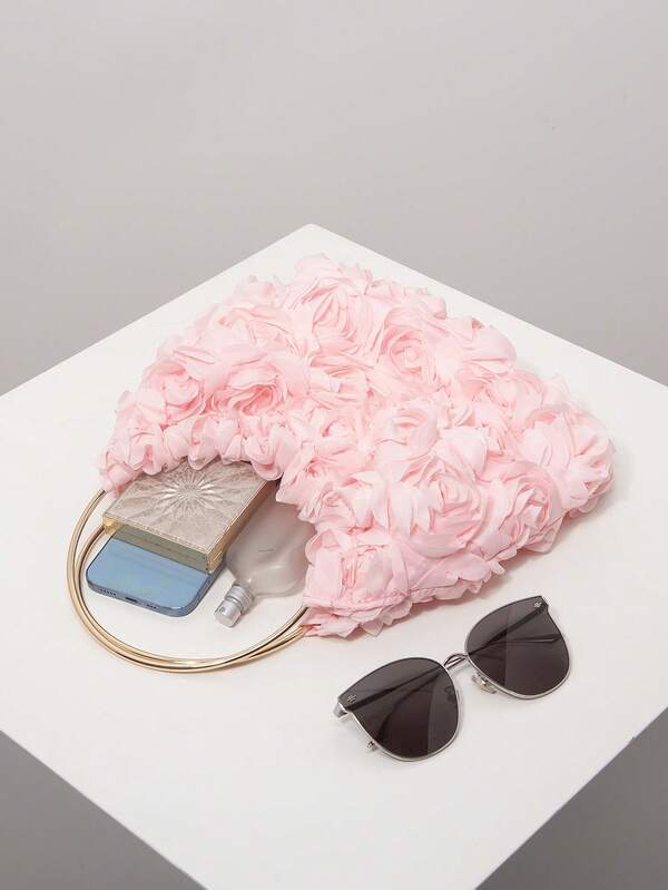 Elegant women's handbag with rose flower