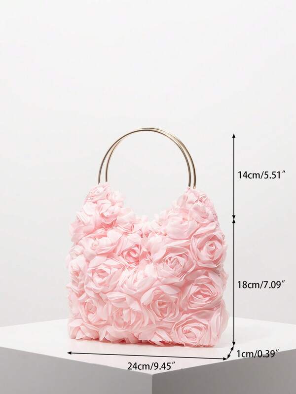 Elegant women's handbag with rose flower