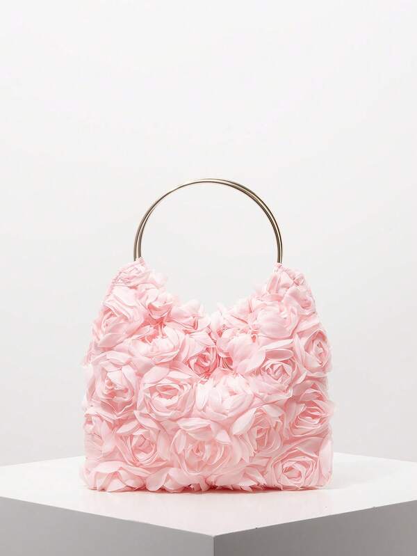 Elegant women's handbag with rose flower