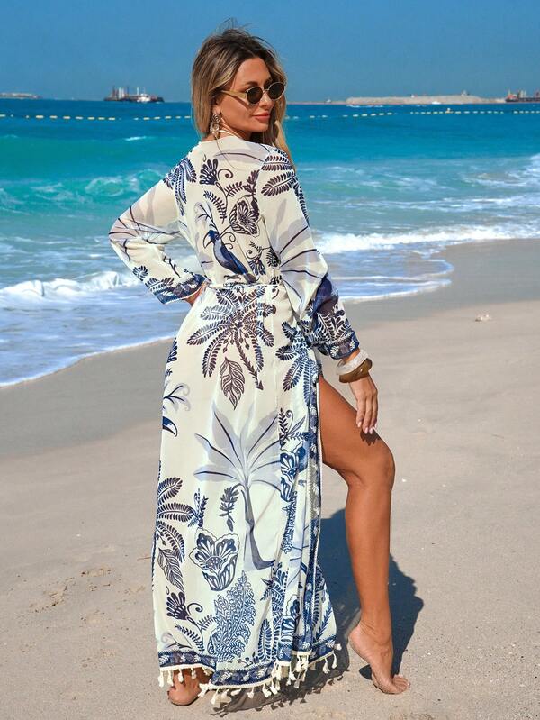 Women's Long Mesh Printed Casual Beachwear