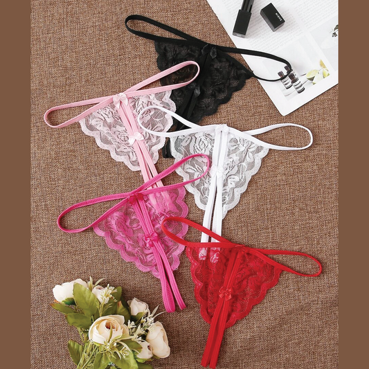 2pcs Floral Lace Crotchless Thong Set