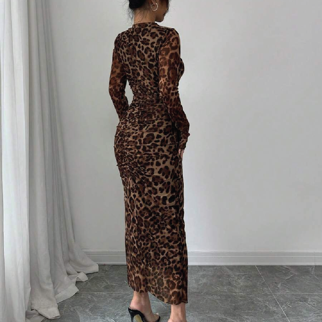 Leopard Print Mesh Bodycon Dress