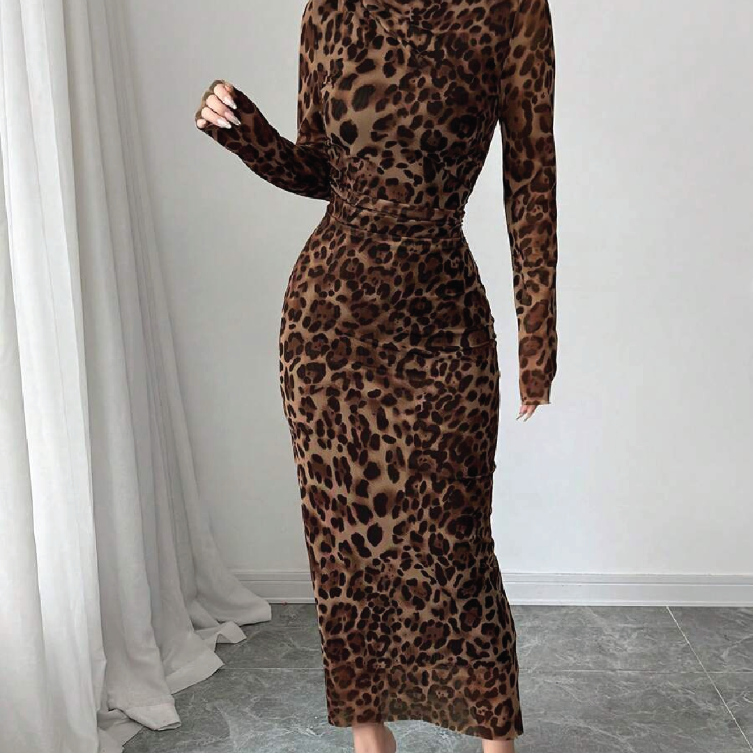 Leopard Print Mesh Bodycon Dress
